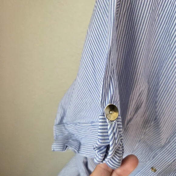 Zara Womens Blue White Striped Sz Small Buttom Collar Belted Shirt Dress - Picture 8 of 16